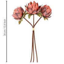 Article Protea décorative fleurs artificielles rouge-orange 34cm 3pcs
