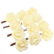 Article Roses décoratives roses artificielles crème roses en bois Ø7,5cm 12 pcs
