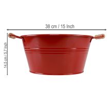 Article Coupe décorative en métal rouge avec poignées en bois Ø29 cm H14,5 cm
