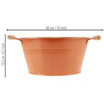 Article Coupe décorative en métal orange avec anses en bois - Ø29 cm, H14,5 cm