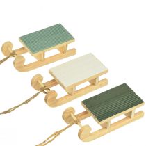 Article Traîneau décoratif en bois à suspendre vert menthe blanc 9,5cm 6pcs