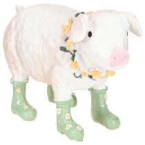 Article Cochon décoratif avec bottes en caoutchouc – Figurine de ferme amusante avec couronne de fleurs 15,5 cm 2 pièces