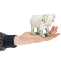 Article Décoration cochon avec bottes en résine – Figurine humoristique avec fleurs 15,5 cm