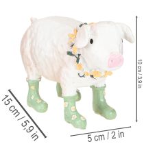Article Décoration cochon avec bottes en résine – Figurine humoristique avec fleurs 15,5 cm