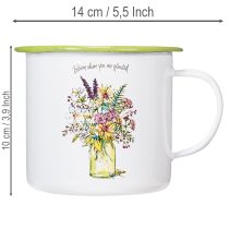 Article Tasse décorative en métal émaillé avec motif floral Ø11,5 cm H10 cm