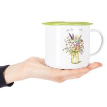 Article Tasse décorative en métal émaillé avec motif floral Ø11,5 cm H10 cm