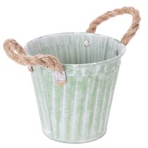 Article Pot décoratif, seau en métal pour plantation, jardinière avec poignées, rose/vert/jaune style shabby chic Ø15cm H13cm, ensemble de 3 pièces