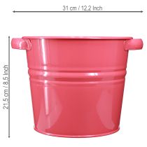 Article Pot décoratif, pot de fleurs en métal rose avec poignées, 31 x 26 x 21,5 cm