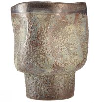 Article Vase décoratif jardinière en céramique marron métallisé gris bleu 16,5×20,5cm