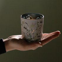 Article Lanterne décorative en verre à motif de feuilles, 8 cm, lot de 4, pour une touche d'élégance dans votre intérieur.