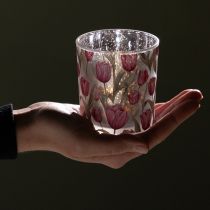 Article Lanterne décorative en verre à motif tulipe, idéale pour agrémenter votre intérieur au printemps, 8 cm, lot de 4.