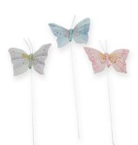Papillon décoratif sur tige pastel 8 cm 12 p.