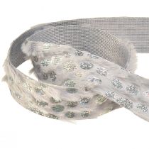 Article Ruban décoratif aspect fourrure et effet holo gris argent 25mm 10m