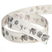 Article Ruban décoratif ruban bijoux eucalyptus blanc gris W25mm L20m