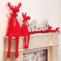 Article Déofigurine élan rouge avec nœud assise, 54 cm, plastique floqué, intérieur