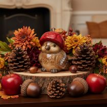 Article Figurine décorative oiseau en céramique avec bonnet rouge en forme de pomme 13 cm