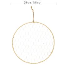 Article Anneau décoratif en métal Ø38cm, décoration suspendue, raphia, argent, naturel, décoration murale bohème, décoration polyvalente, lot de 4