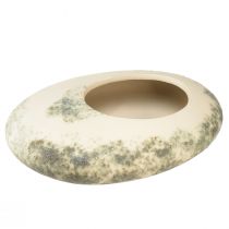 Article Bol décoratif ovale plat en céramique crème gris vert 19×14×5cm