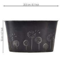 Article Bol décoratif en métal, ovale, noir et argent, motif floral, 20,5 x 12,5 x 12 cm