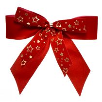 Article Noeud décoratif 4cm de large Noeud de Noël rouge avec étoiles dorées Noeud fait main 16×15cm 2pcs
