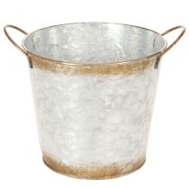 Article Pot décoratif avec anses, seau de plantation, récipient en métal, argenté, acier patiné, Ø 17 cm H 16,5 cm