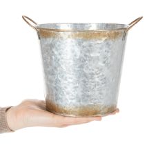 Article Pot décoratif en métal avec poignées, effet rouille, Ø17cm H16,5cm