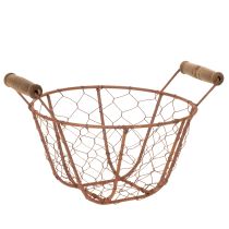 Article Panier en fil de fer, panier en métal avec anse, bois, rouille, décoratif, Ø18cm