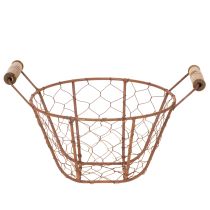 Article Panier en fil de fer, panier en métal avec anse, bois, rouille, décoratif, Ø18cm