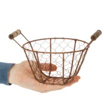 Article Panier en fil de fer, panier en métal avec anse, bois, rouille, décoratif, Ø18cm