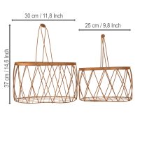 Article Panier ovale en fil de fer avec anse, décoration de jardin, finition rouille, 30 x 25 cm, lot de 2