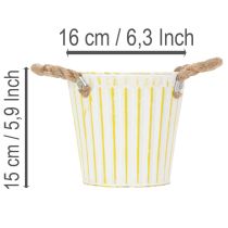 Article Seau à planter, jardinière avec poignées, décoration en métal rose/vert/jaune style shabby chic Ø16,5 cm H15 cm, ensemble de 3 pièces