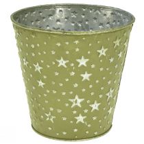 Article Jardinière Pot de Fleur Vert Argenté Étoiles Métal Ø14cm