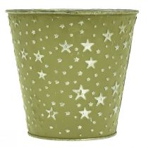 Article Jardinière Pot de Fleur Vert Argenté Étoiles Métal Ø14cm