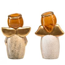 Article Figurines décoratives d'ange – Crème et blanc avec accents dorés, 13 cm – Embellissement céleste pour votre maison – Lot de 2