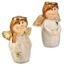 Article Charmant duo d&#39;anges en céramique blanc crème avec accents dorés - 8,6 cm - Figurines décoratives célestes - 2 pcs