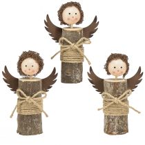 Article Ange avec boucles décoration en bois Noël naturel H15cm 3 pcs