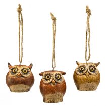 Article Adorables pendentifs hibou – Tons marron rustiques, 5,6 cm – Décoration parfaite pour l'automne et Noël – Lot de 3