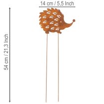 Article Piquet de jardin décoratif en forme de hérisson à patine rouillée, 20 cm