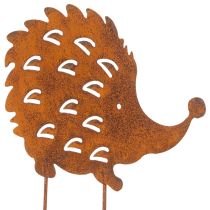 Article Piquet de jardin décoratif en forme de hérisson à patine rouillée, 20 cm