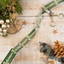 Article Ruban décoratif en tissu vert avec motifs de nœuds, 25 mm x 18 m