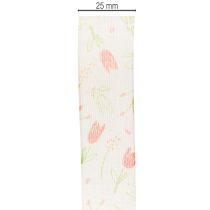 Article Ruban cadeau à motif tulipe, idéal pour les occasions spéciales et la décoration saisonnière, 2,5 cm de large, 18 m de long