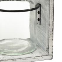 Article Récipient en verre rustique dans un support en bois gris et blanc - 27,5x9x11 cm - Solution de rangement et décorative polyvalente