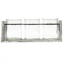 Article Set de bocaux en verre avec support en bois gris et blanc – 27,5x9x11 cm