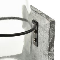 Article Vase en verre sur support en bois gris, 9,5x8x20cm - Décoration rustique avec 4 bouteilles