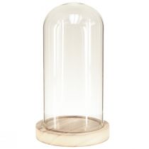 Article Cloche en verre avec socle en bois naturel clair Ø12cm H21cm