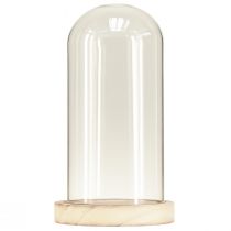 Article Cloche en Verre avec Socle en Bois Naturel Ø12cm H21cm