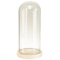 Article Linteau en verre cloche en verre avec socle bois clair Ø14cm H28,5cm