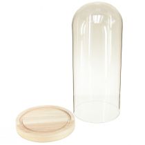 Article Linteau en verre cloche en verre avec socle bois clair Ø14cm H28,5cm