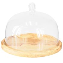 Article Cloche à fromage en verre avec décoration en plaque de bois Ø22cm H16.5cm