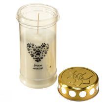 Article Bougie funéraire chien cœur en pattes or blanc Ø7cm H16,5cm